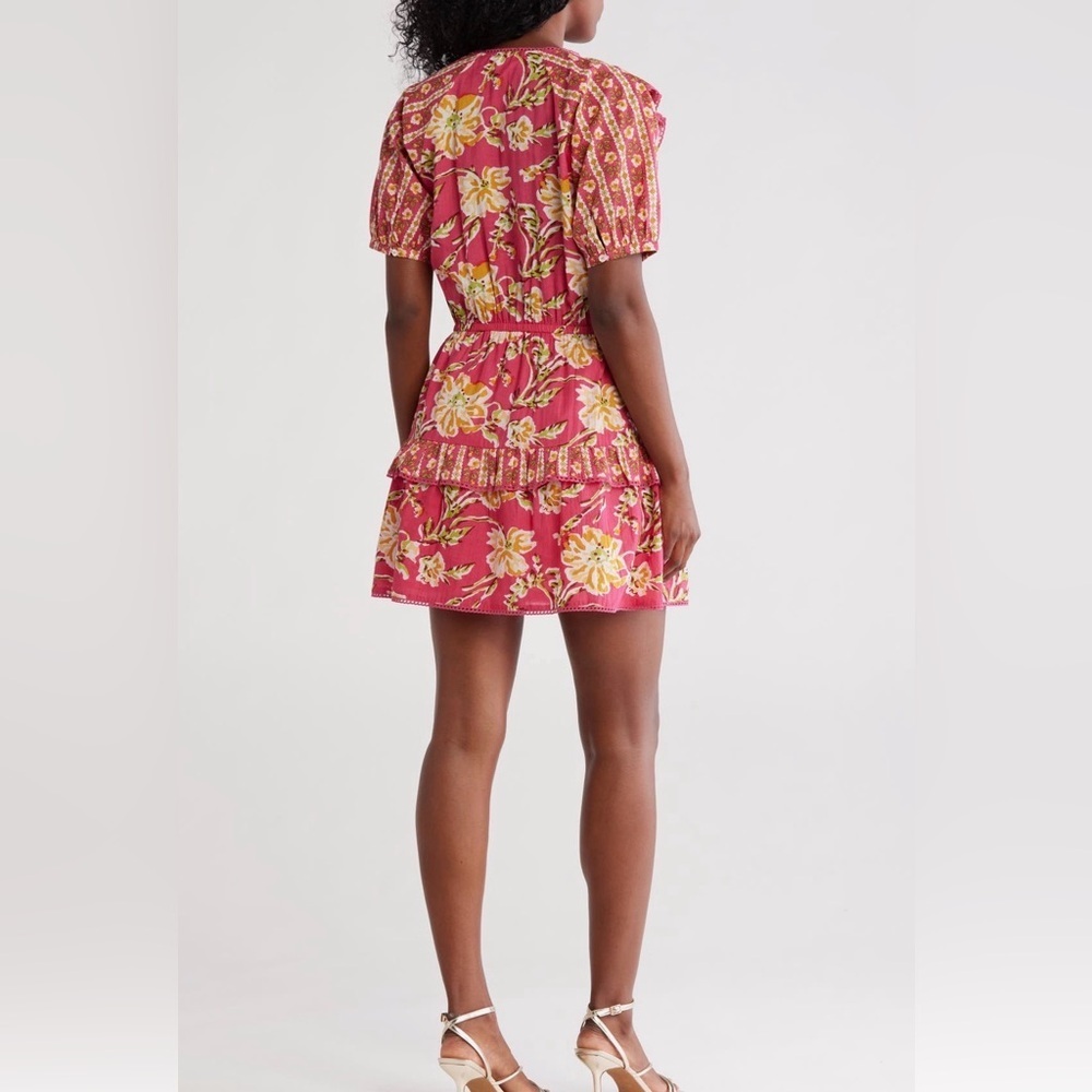 Maisie Designer Vibrant Pink Cotton Mini Dress Women’s Size L